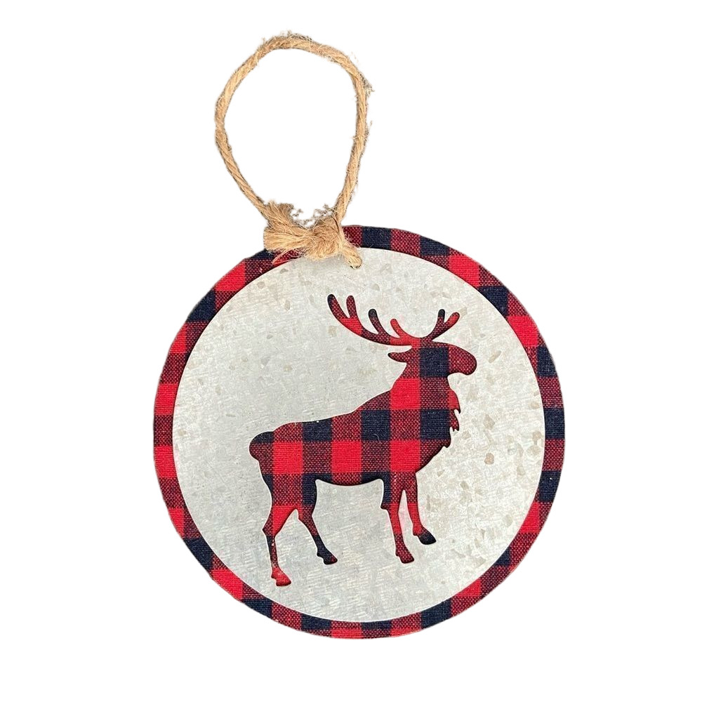 🍭6/$30 Buffalo Plaid Moose Shabby Chic Rustic Christmas Tree Ornament